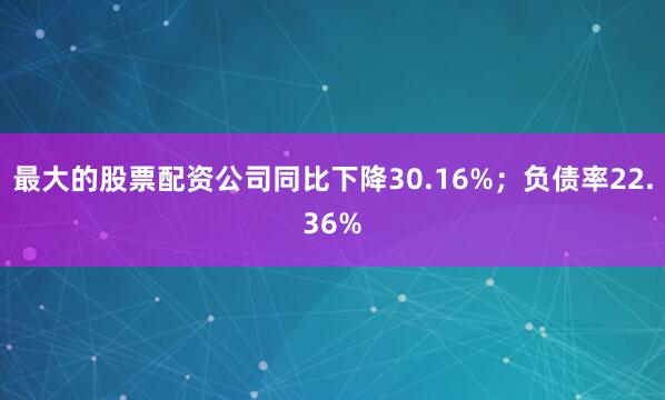 最大的股票配资公司同比下降30.16%；负债率22.36%
